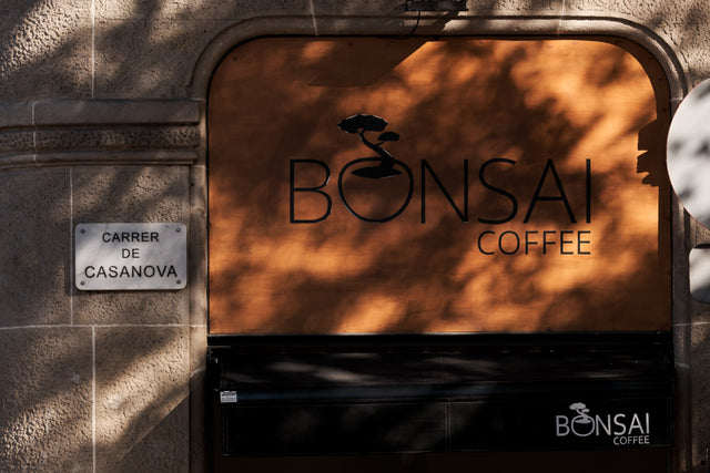 The original Bonsai Coffee sign in Barcelona