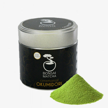 Matcha OKUMIDORI Cultivar |Grado Ceremonial Superior | En Polvo 100% Puro de Té Verde Japonés | Bonsai Matcha | Rico en Antioxidantes | Textura Suave | De los Campos de Té de Japón | (Okumidori)