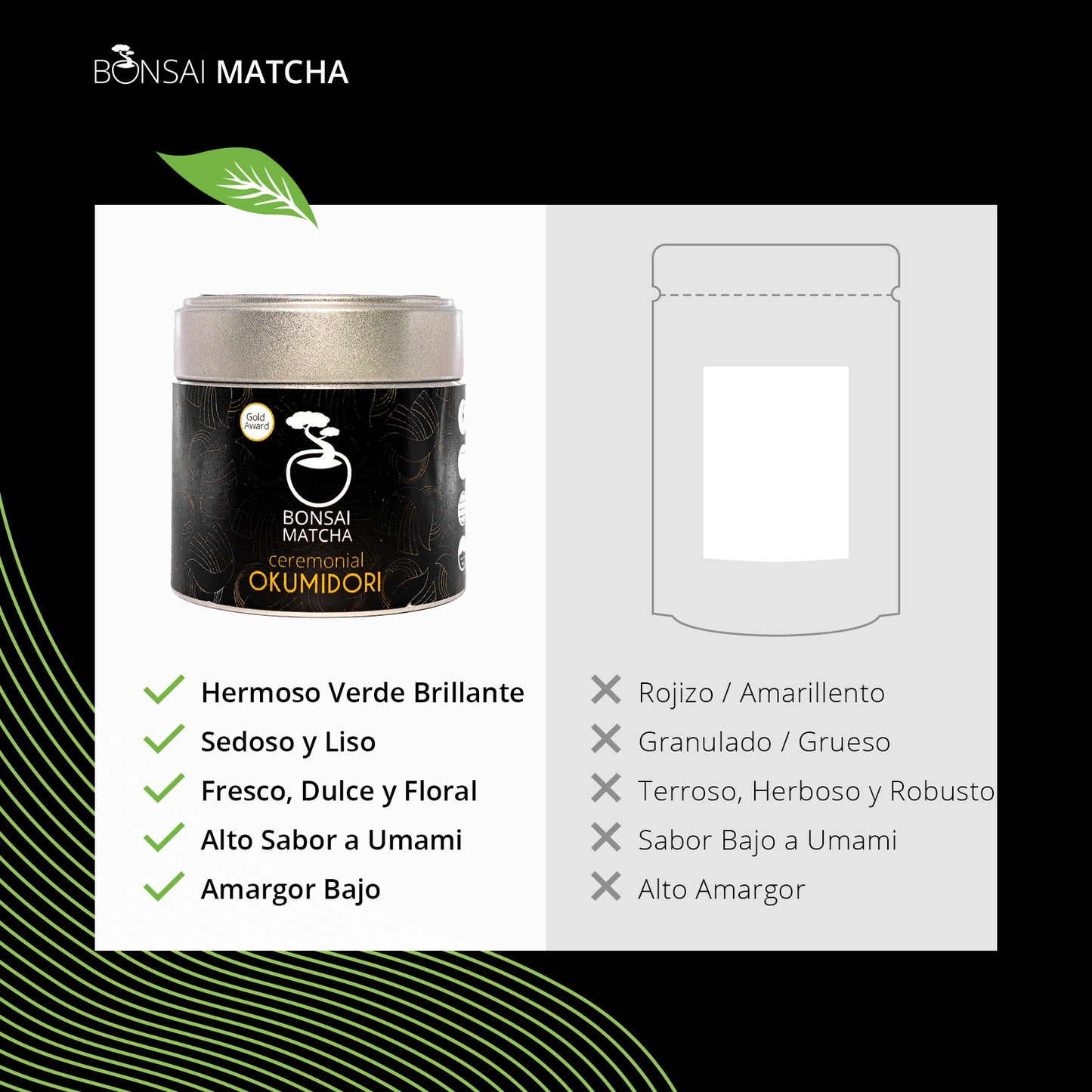 Matcha OKUMIDORI Cultivar |Grado Ceremonial Superior | En Polvo 100% Puro de Té Verde Japonés | Bonsai Matcha | Rico en Antioxidantes | Textura Suave | De los Campos de Té de Japón | (Okumidori)