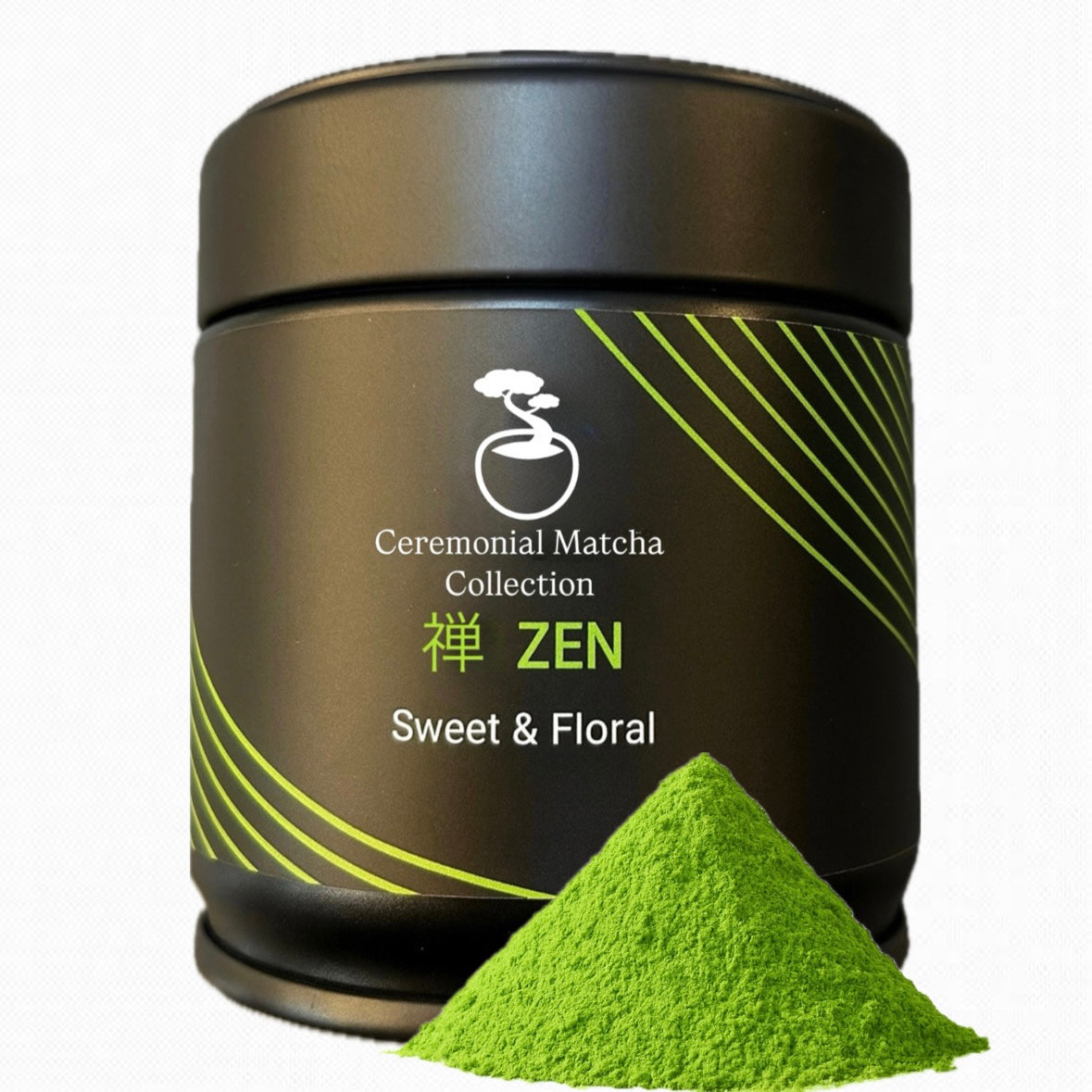 Premium Japanese matcha powder and ceremonial Zen matcha tin ideal for lattes, smoothies and daily matcha tea rituals