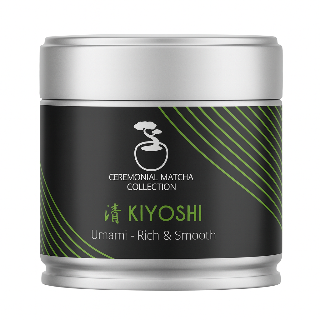 Kiyoshi ceremonial matcha tin, smooth umami-rich Japanese green tea from Kagoshima
