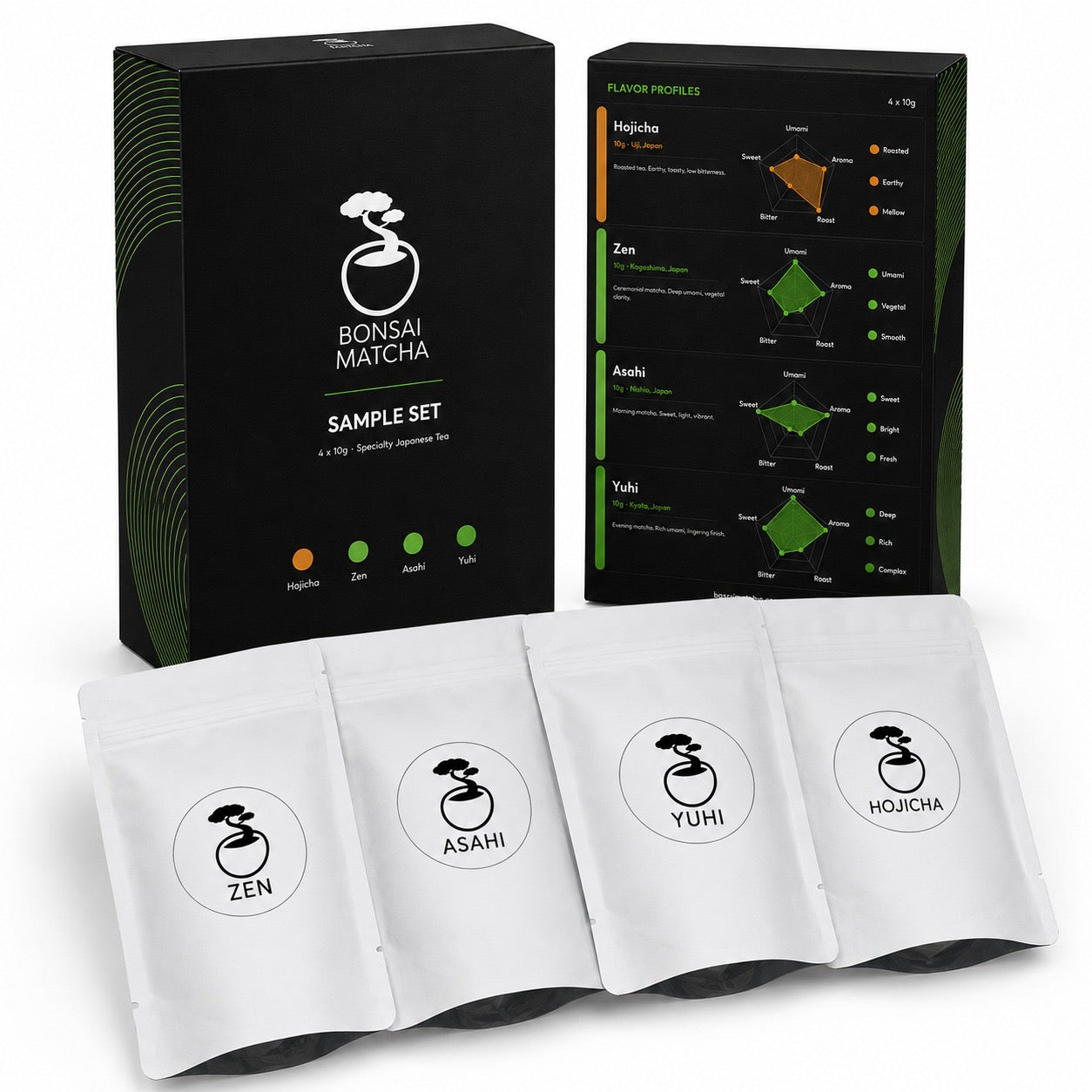 Bonsai Matcha Sample Set — boxes with sample bags