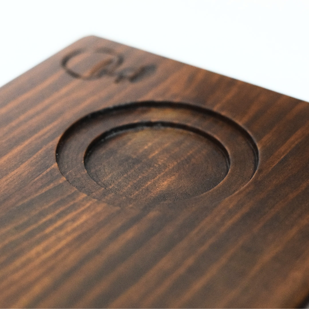 Handcrafted wooden tray for matcha with carved chawan holder, Japanese tea accessory